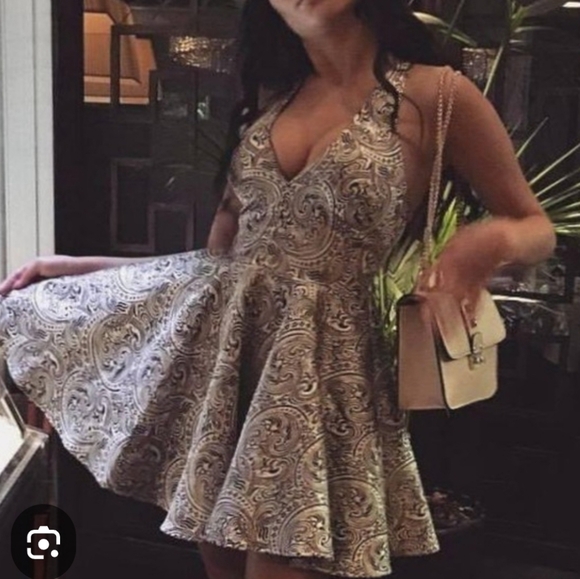 bebe Dresses & Skirts - Bebe New Years Party Embroidered Glitter Shimmer Fit Flare Halter Dress GIFT
